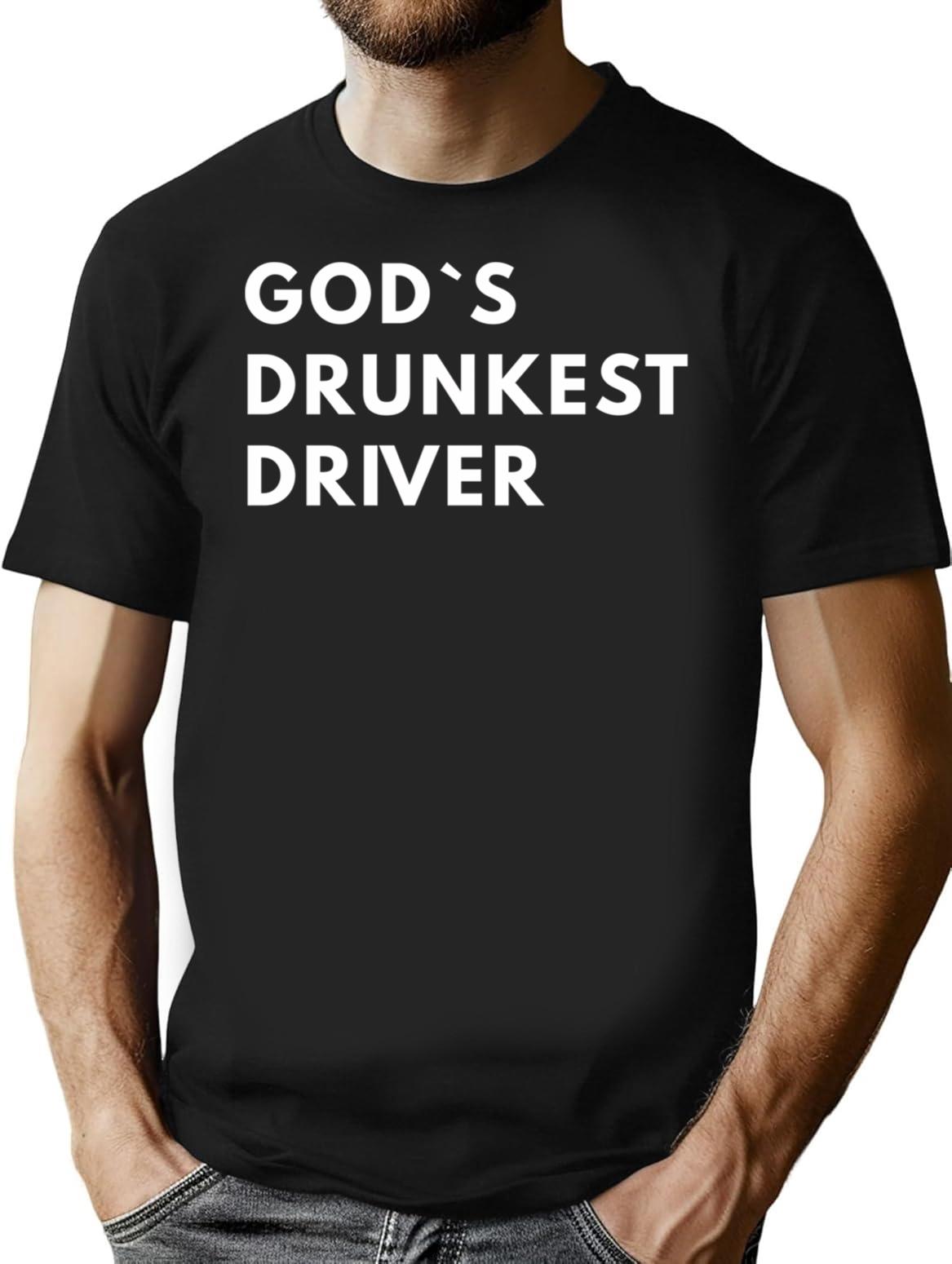 Gods Drunkest Driver T-Shirt - Retro Graphic Tee for Men & Women - Black