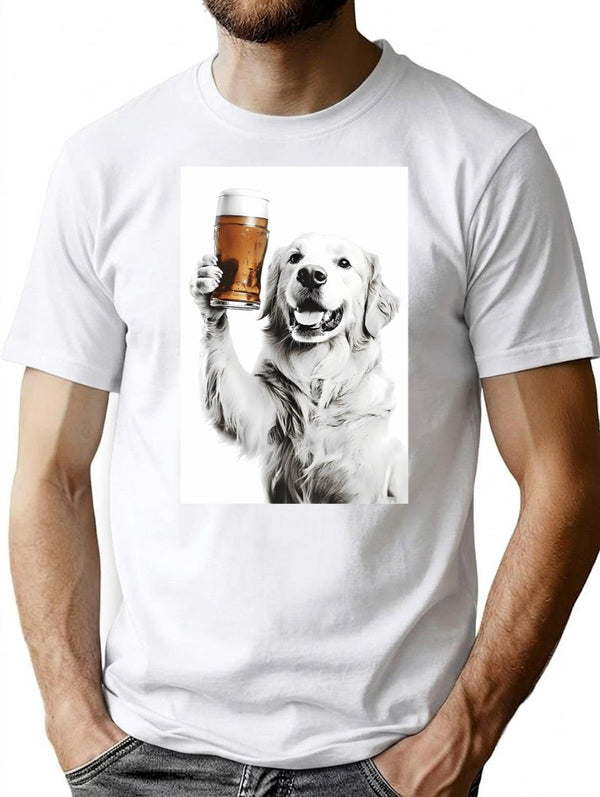 Golden Retriever Dog Drinking Beer Funny Beer Humor T-Shirt - White