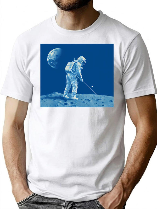 Golfing Astronaut T-Shirt - Retro Graphic Tee for Men & Women - White