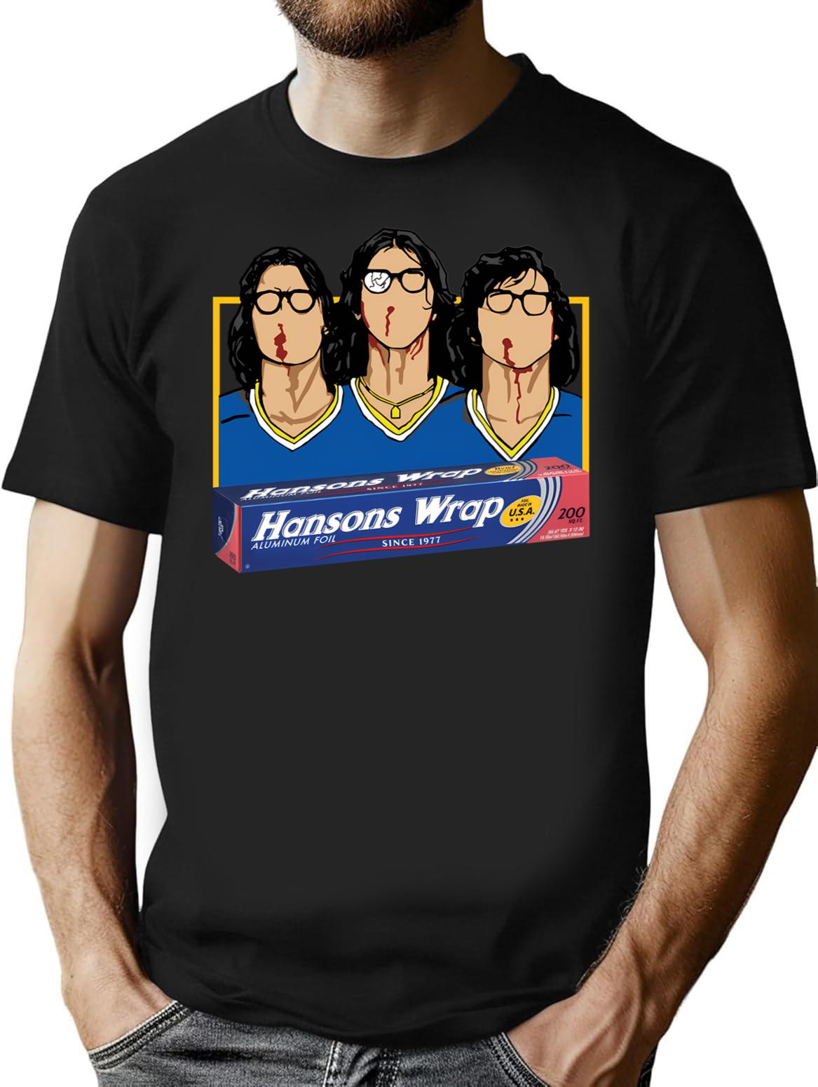 Hanson Brothers Hockey Slapshot Aluminum Foil T-Shirt for Men & Women, T-Shirts Graphic Tee - Black