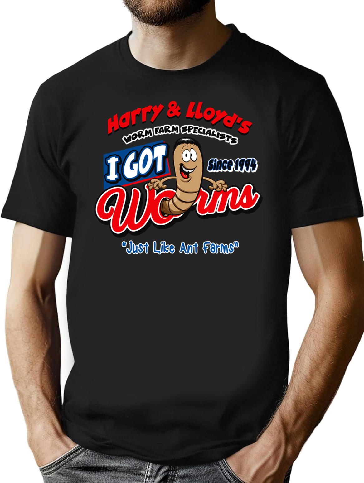 Harry And Lloyd'S I Got Worms T-Shirt for Men & Women, T-Shirts Graphic Tee - Black