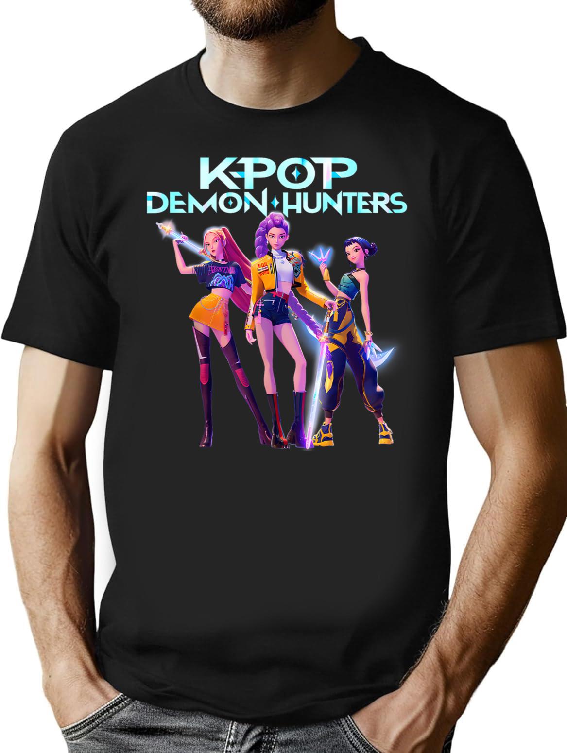 Huntrix Heroic Poses Group - Kpop Demon Hunters T-Shirt for Men & Women, T-Shirts Graphic Tee - Black