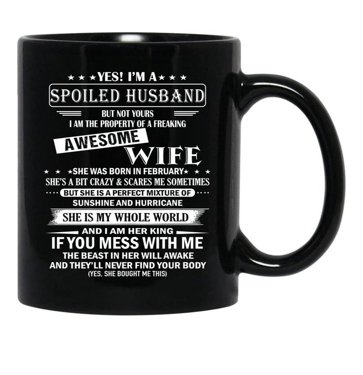Husband Birthday February Black Gift Coffee Mug - Black