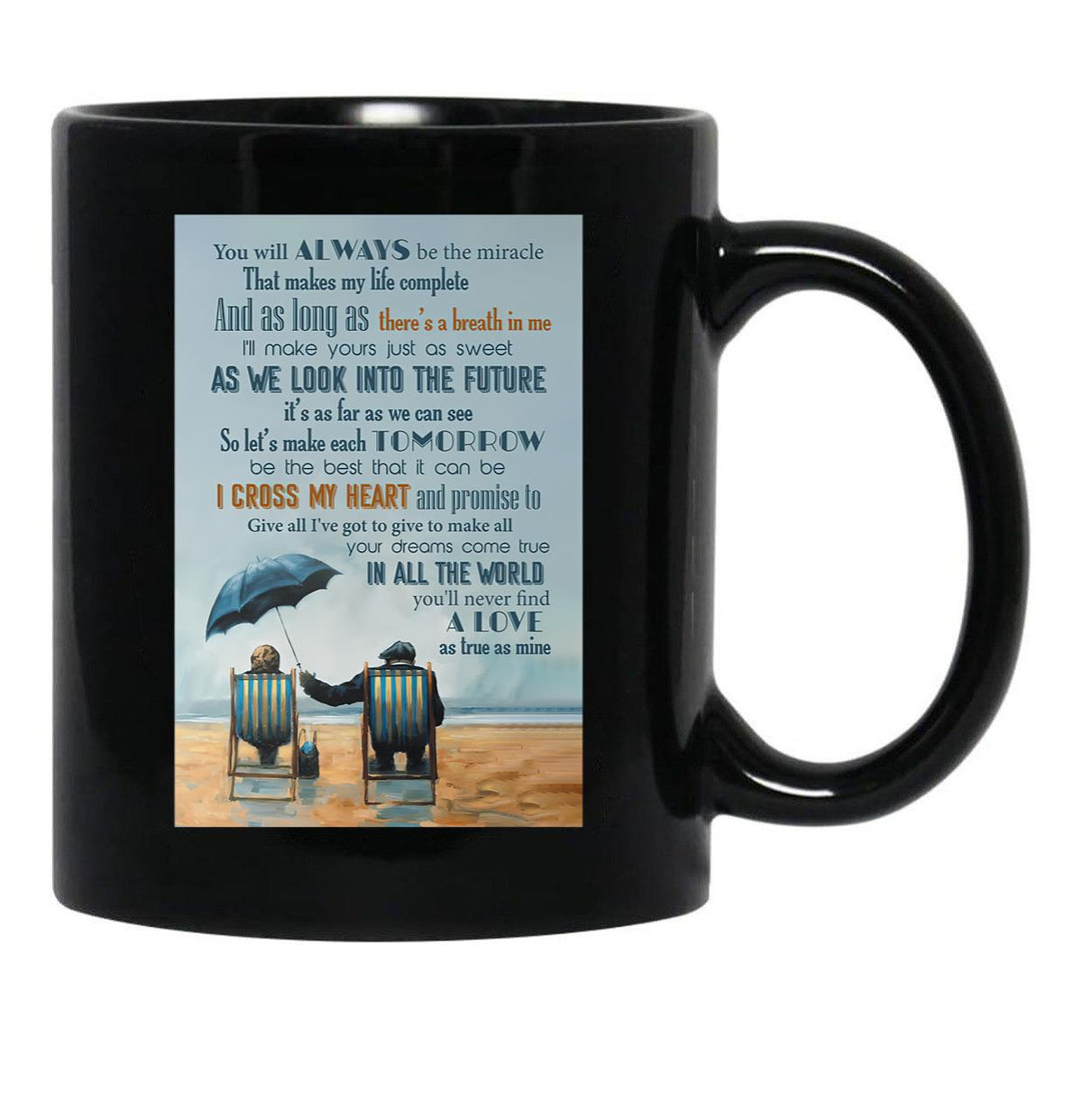 I Cross My Heart Lyrics - Seniors Who Love Each Other Black Coffee Mug, Gift Coffee Mug - Black