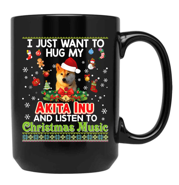 I Just Want To Hug My Akita Inu Dog Black Coffee Mug - Black