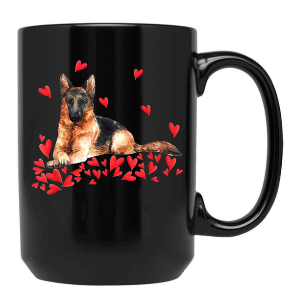 I Love My German Shepherd Dog Dog Mom Dog Dad Valentine Black Coffee Mug - Black