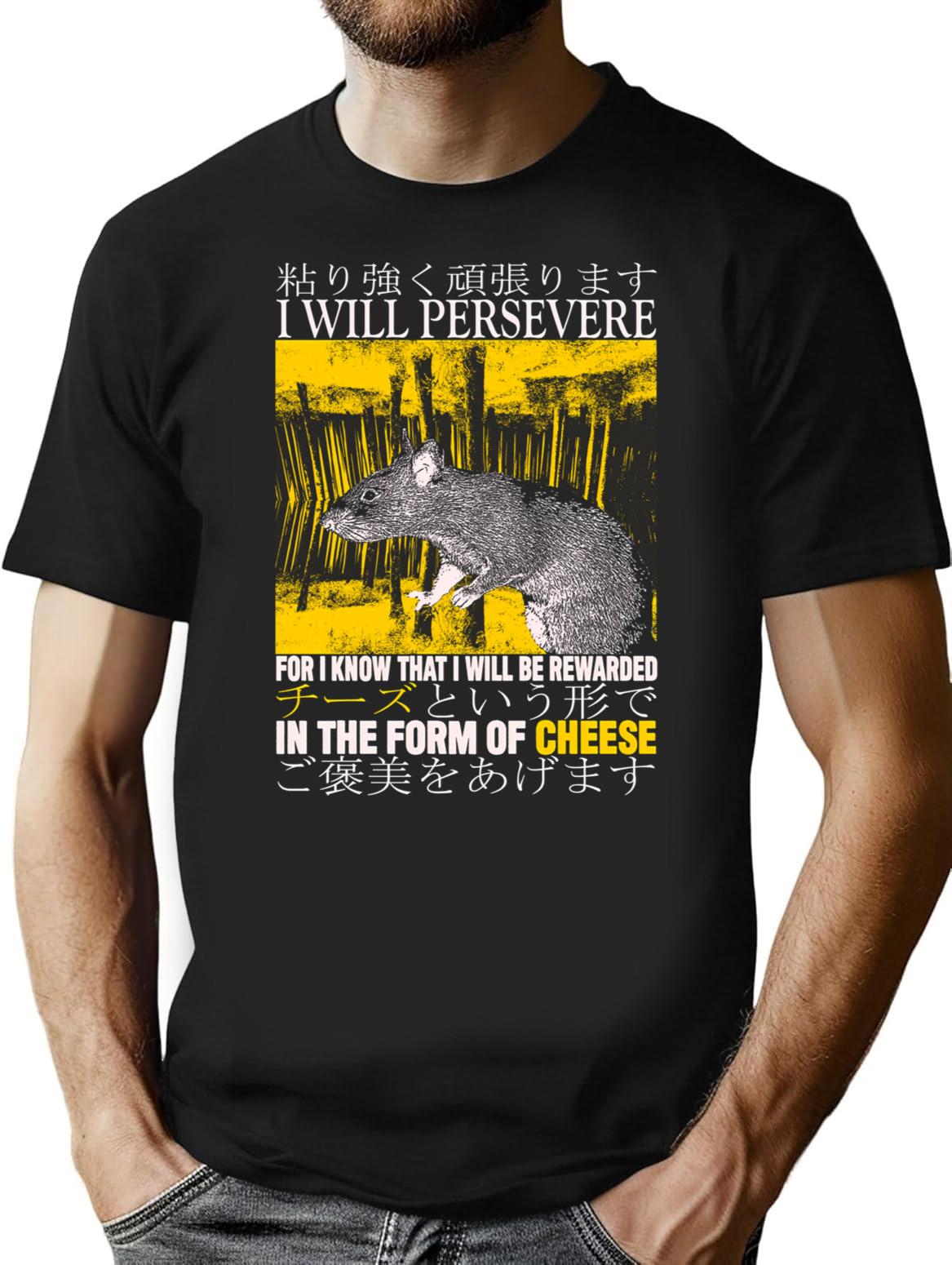 I Will Persevere Rat T-Shirt - Retro Graphic Tee for Men & Women - Black