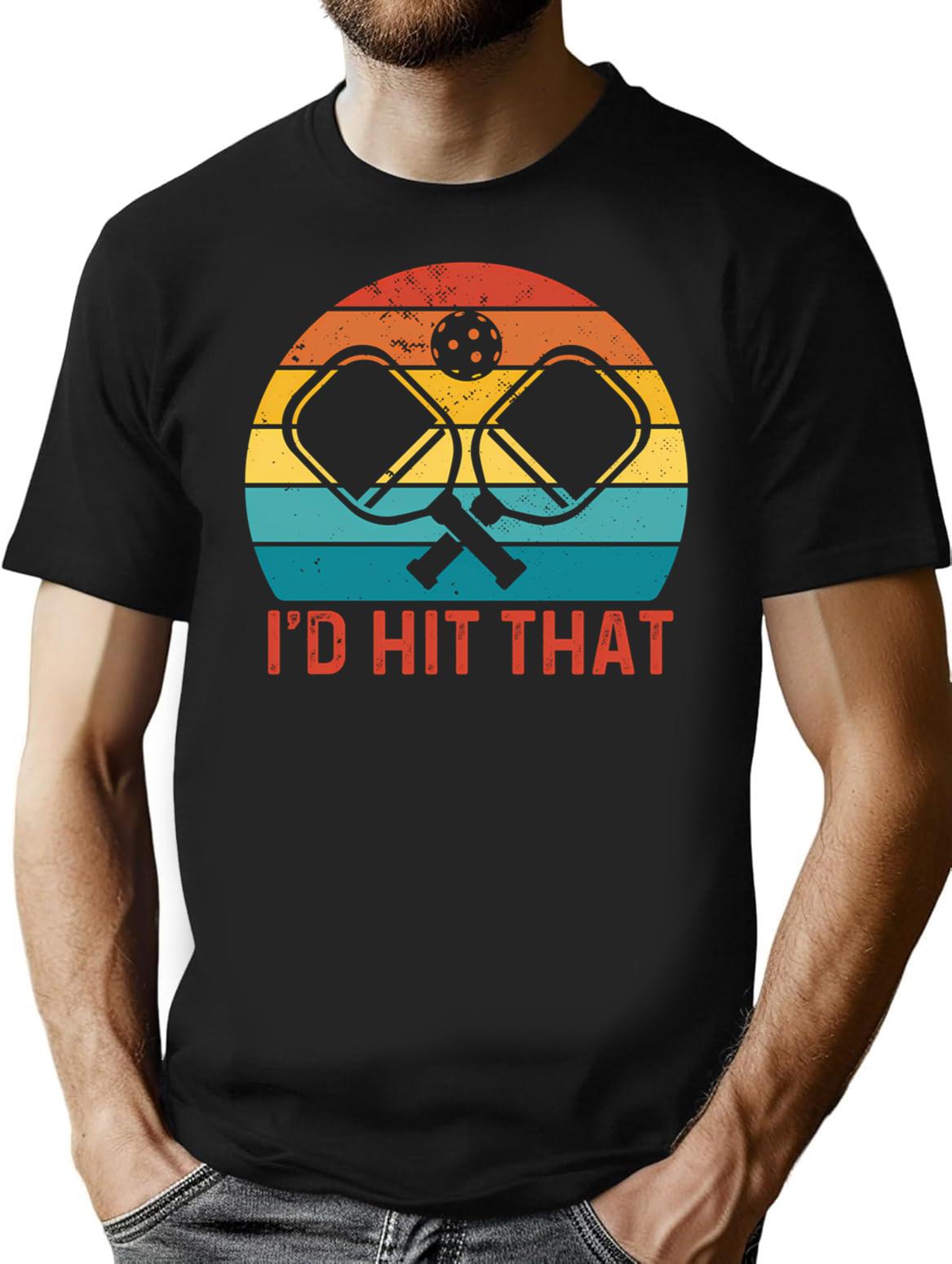I'd Hit That Pickleball Paddle Vintage Retro T-Shirt - Black