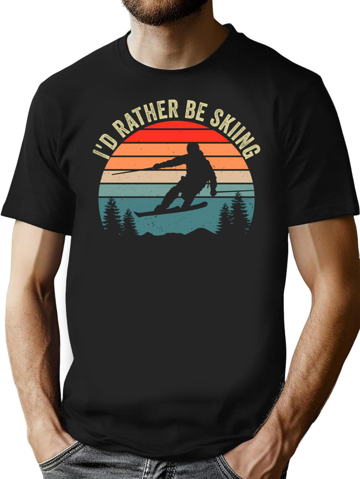 I'd Rather Be Skiing Retro Vintage Ski Funny Skier T-Shirt - Black