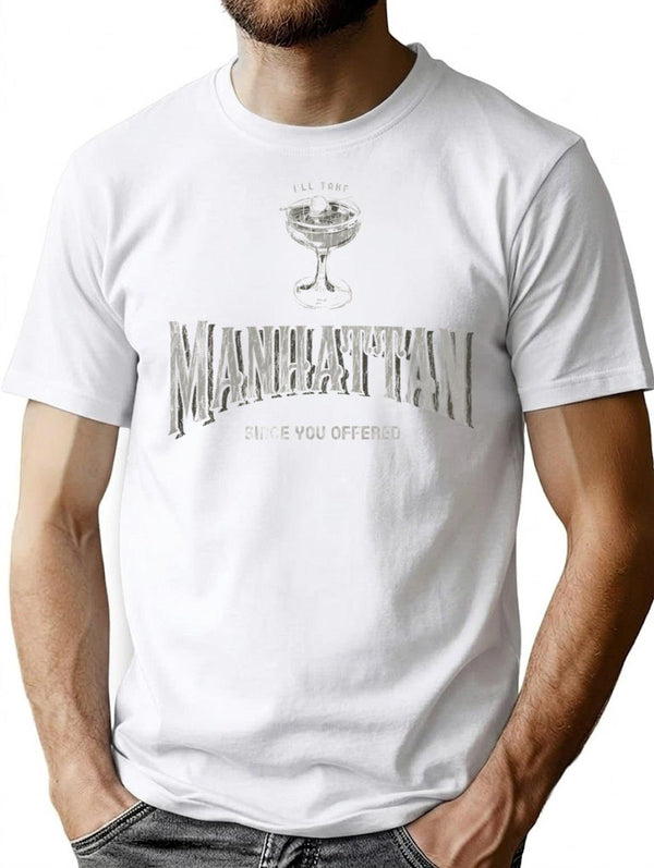 I'll Take Manhattan Grey Ink T-Shirt - Retro Graphic Tee for Men & Women - White