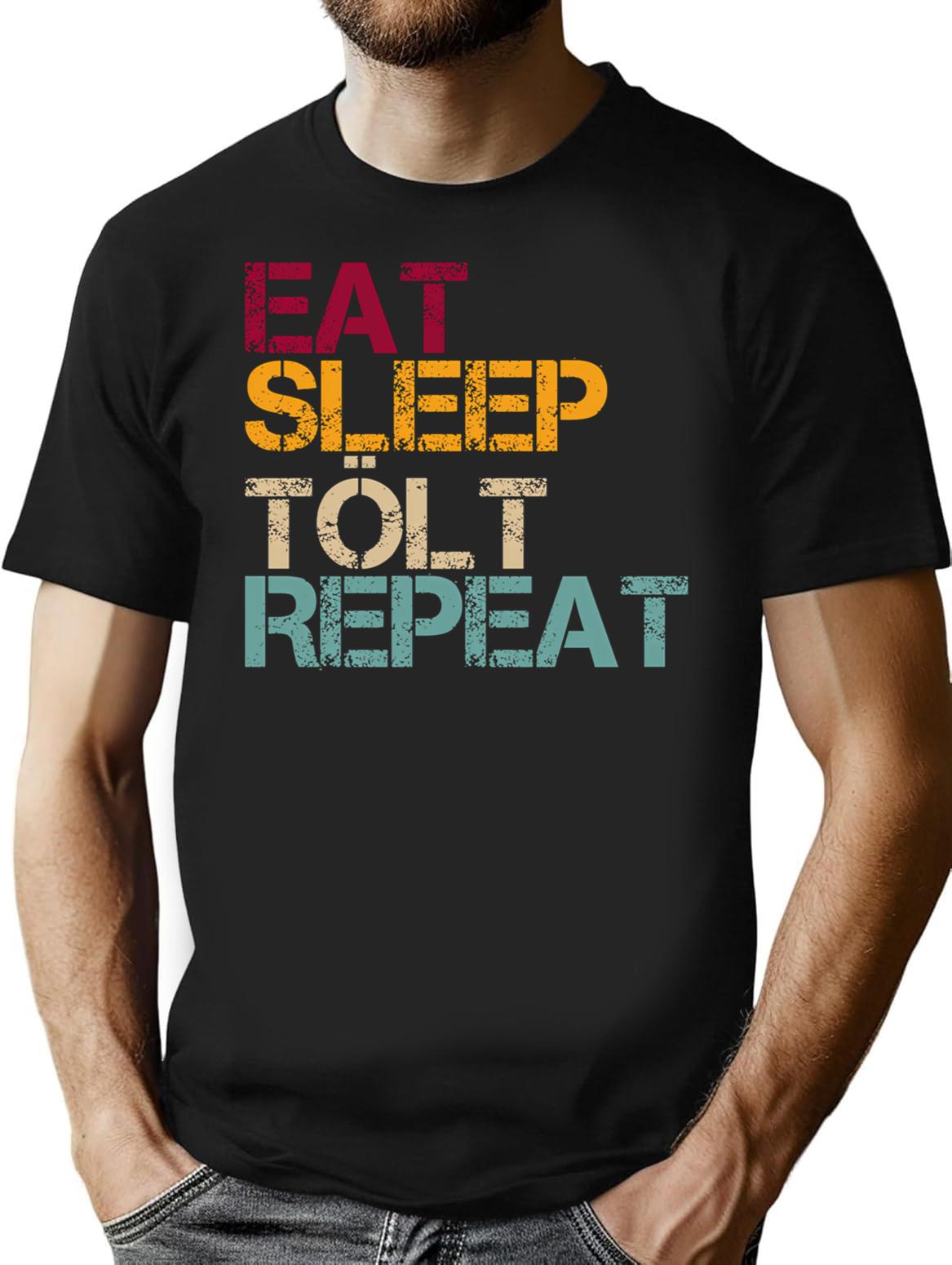 Icelandic Horse Eat Sleep Repeat T-Shirt - Retro Graphic Tee for Men & Women - Black