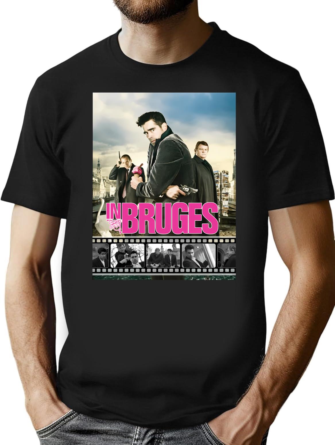 In Bruges Poster Vintage T-Shirt - Retro Graphic Casual Tee - Black