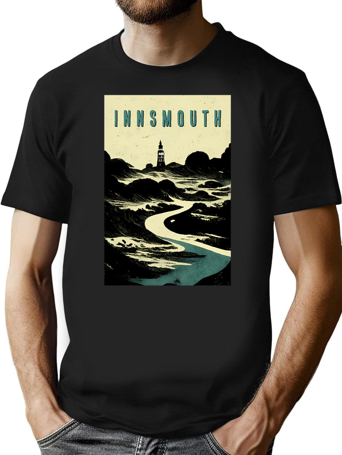 Innsmouth. Vintage Lovecraftian Travel Poster T-Shirt for Men & Women, T-Shirts Graphic Tee - Black