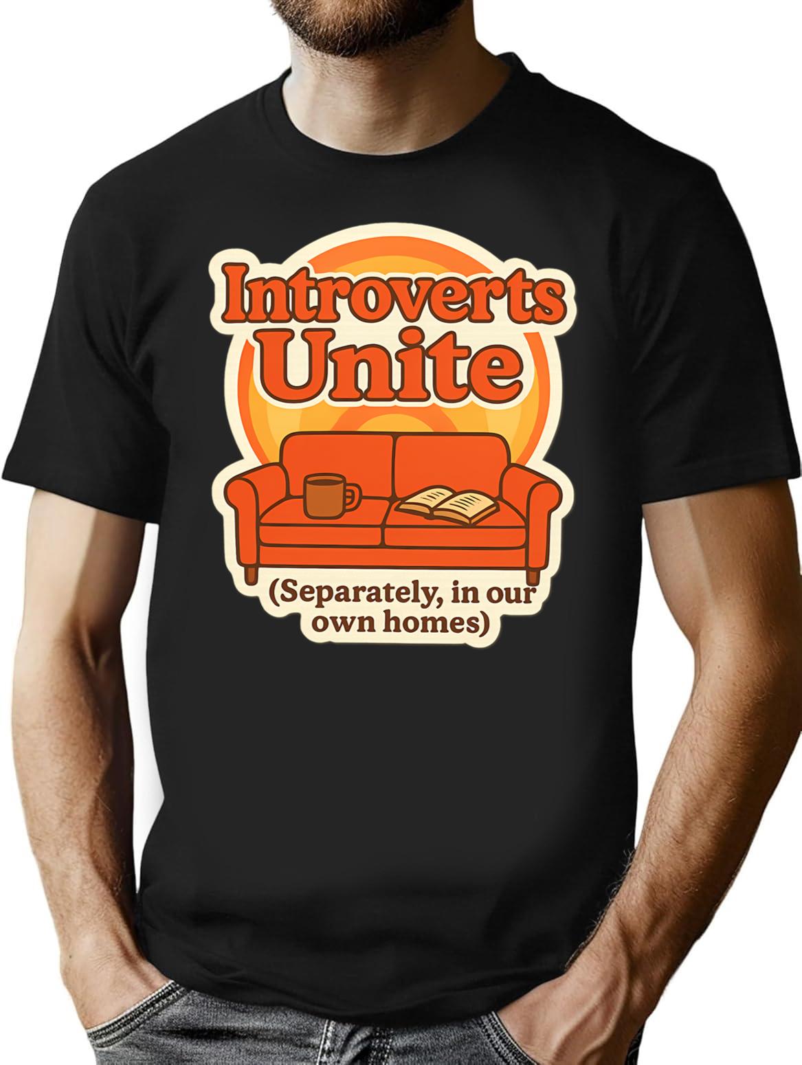 Introverts Unite Separately T-Shirt - Retro Graphic Tee for Men & Women - Black
