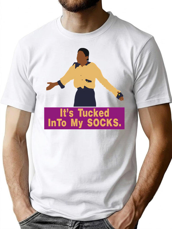 It's Tucked Into My Socks T-Shirt - Retro Graphic Tee for Men & Women - White