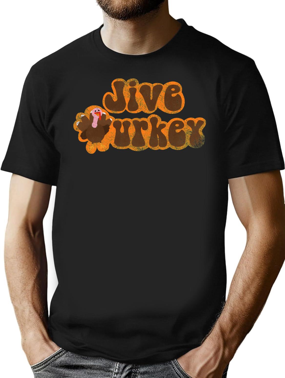 Jive Turkey Vintage Thanksgiving T-Shirt - Retro Graphic Casual Tee - Black