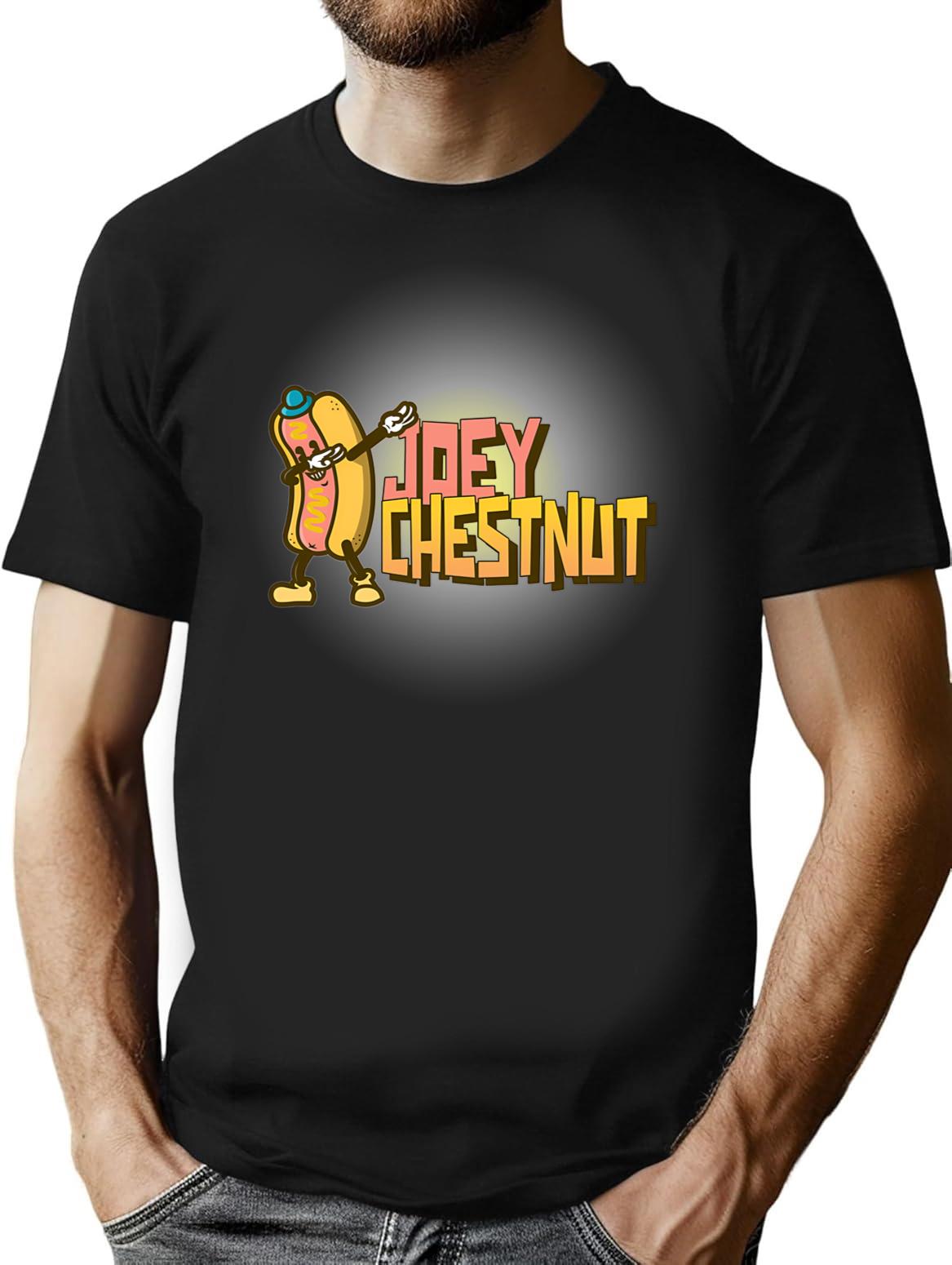 Joey Chestnut Dabbing Hot Dog T-Shirt - Retro Graphic Tee for Men & Women - Black