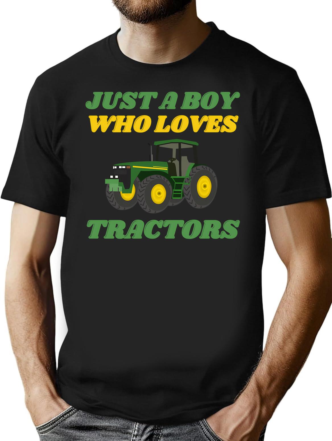 Just A Boy Who Loves Tractors Gifts For Tractors Lovers T-Shirt - Black