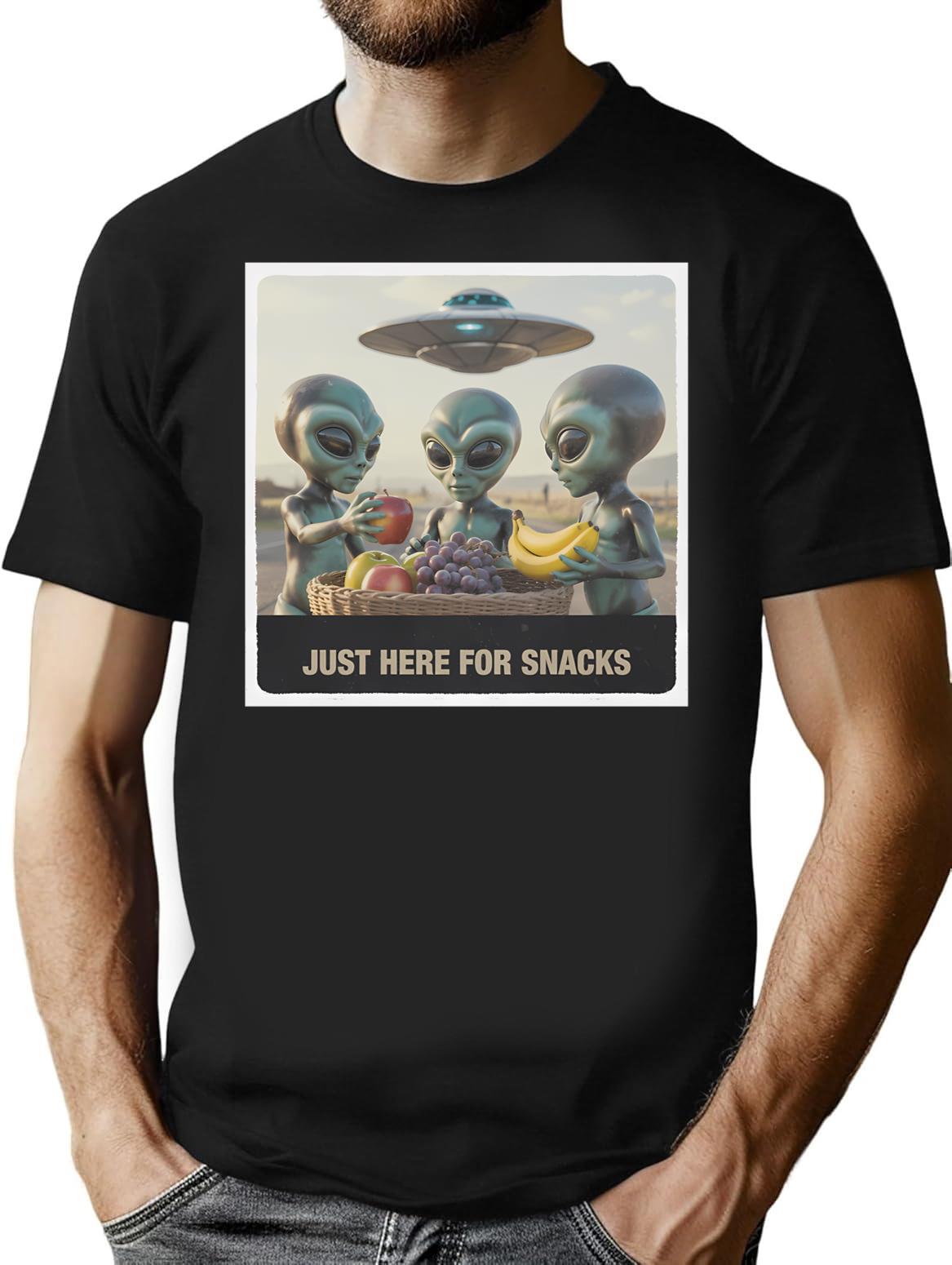 Just Here For Snacks T-Shirt - Retro Graphic Tee for Men & Women - Black