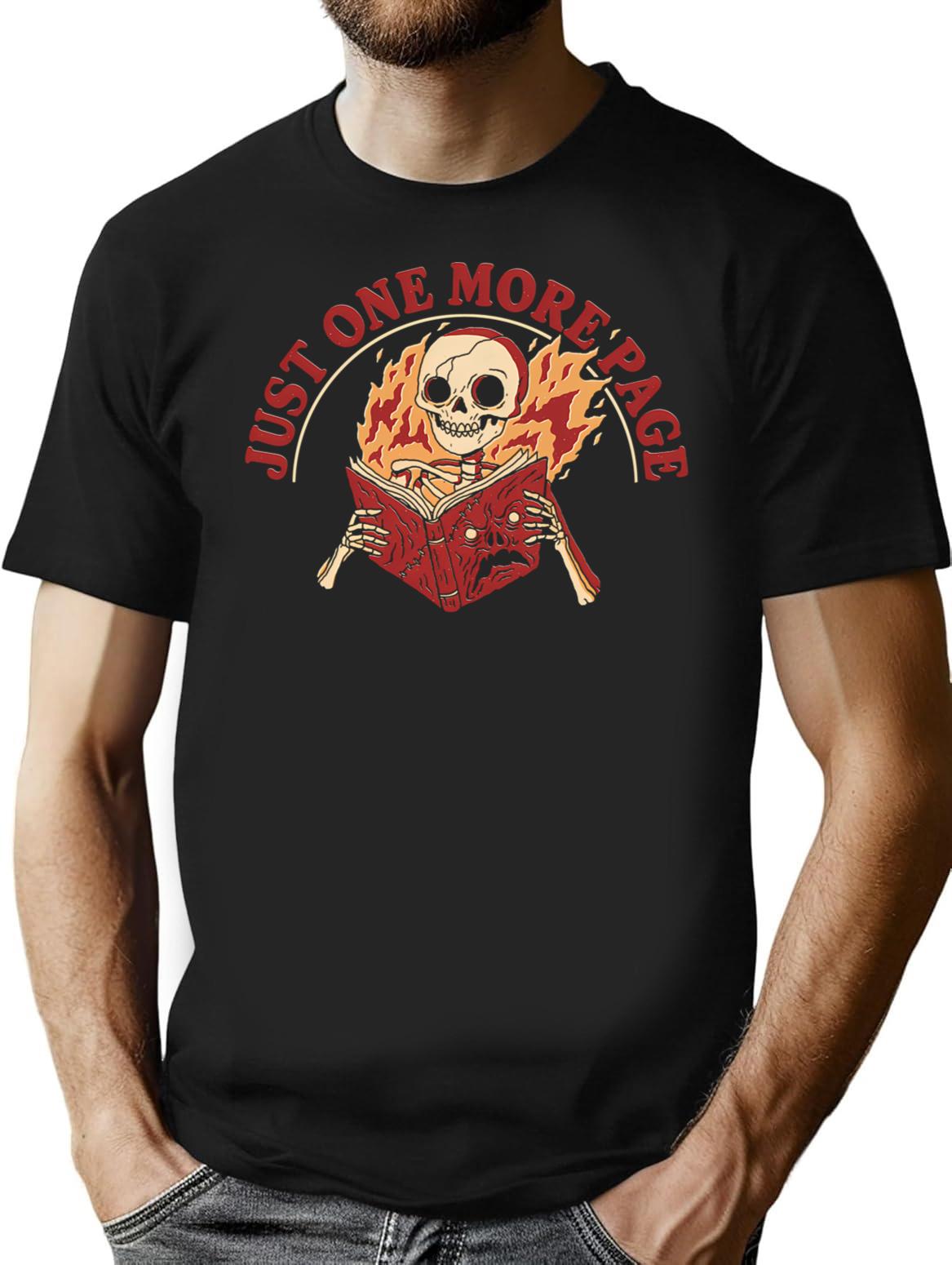 Just One More Page T-Shirt - Retro Graphic Tee for Men & Women - Black