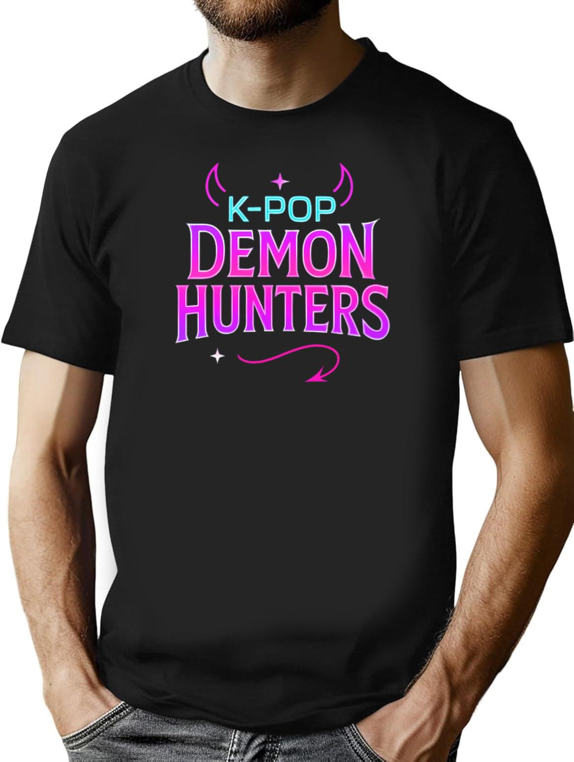 K-Pop Demon Hunters Neon Horns Tail The Vibe Of The Hunt Logo Design T-Shirt for Men & Women, T-Shirts Graphic Tee - Black