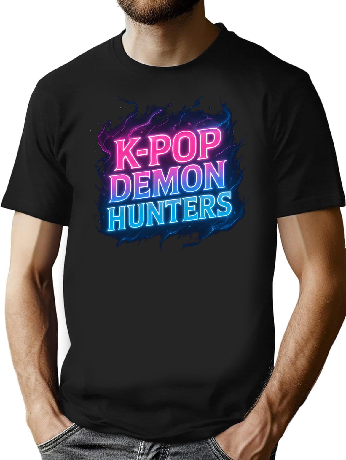 K-Pop Demon Hunters Neon Power Glow T-Shirt for Men & Women, T-Shirts Graphic Tee - Black