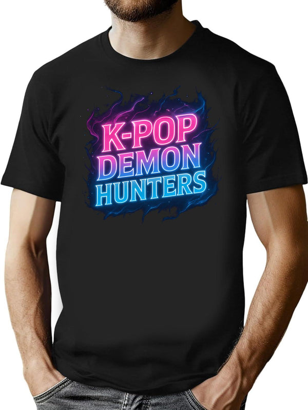 K-Pop Demon Hunters Neon Power Glow T-Shirt for Men & Women, T-Shirts Graphic Tee - Black