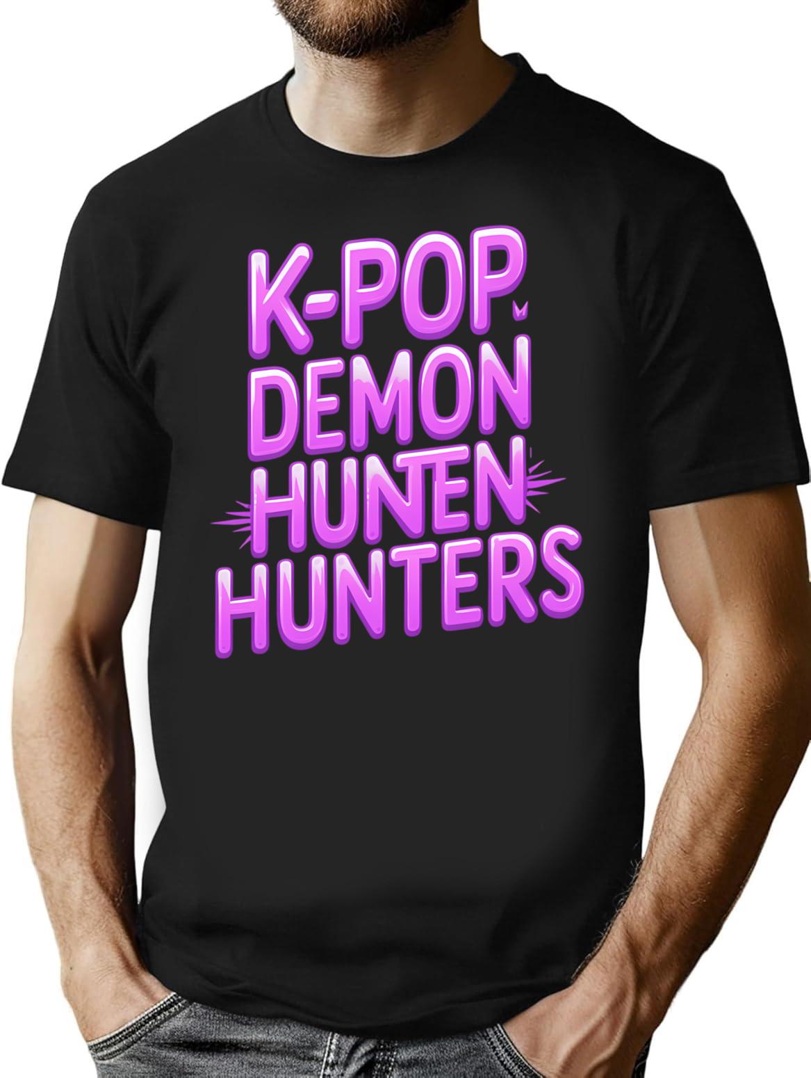 K-Pop Demon Hunters Neon Style Youth Typography Design T-Shirt for Men & Women, T-Shirts Graphic Tee - Black