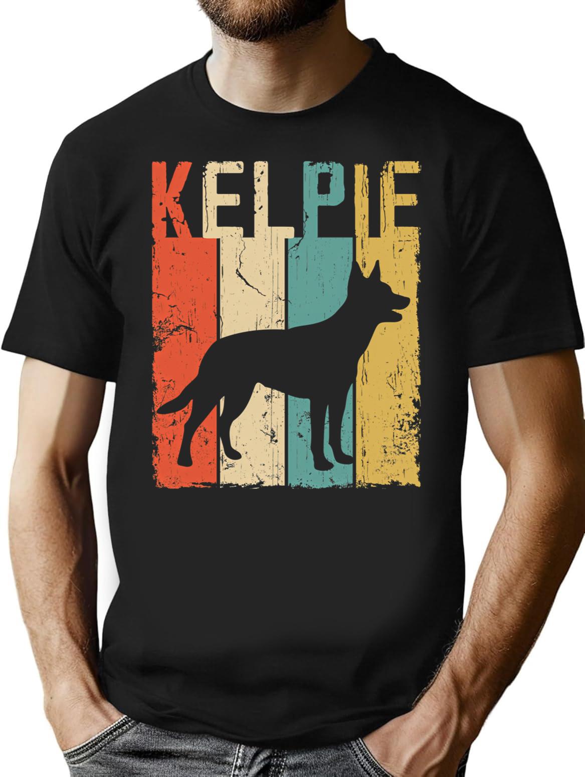 Kelpie Dog Vintage Retro Style T-Shirt - Retro Graphic Casual Tee - Black
