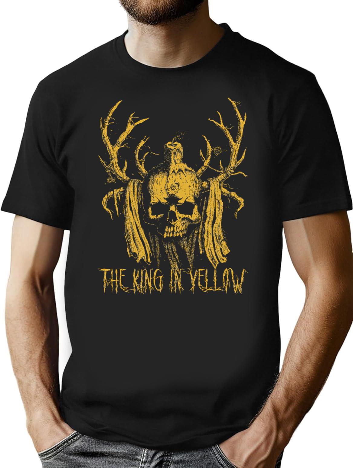 King In Yellow Horned Skull T-Shirt for Men & Women, T-Shirts Graphic Tee - Black
