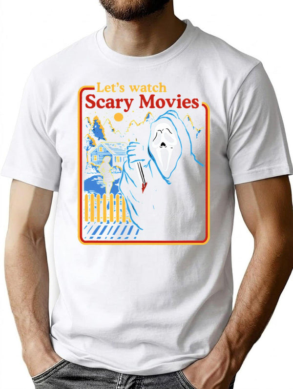 Lets Watch Scary Movies Scream Horror Active T-Shirt for Men & Women, T-Shirts Graphic Tee - White