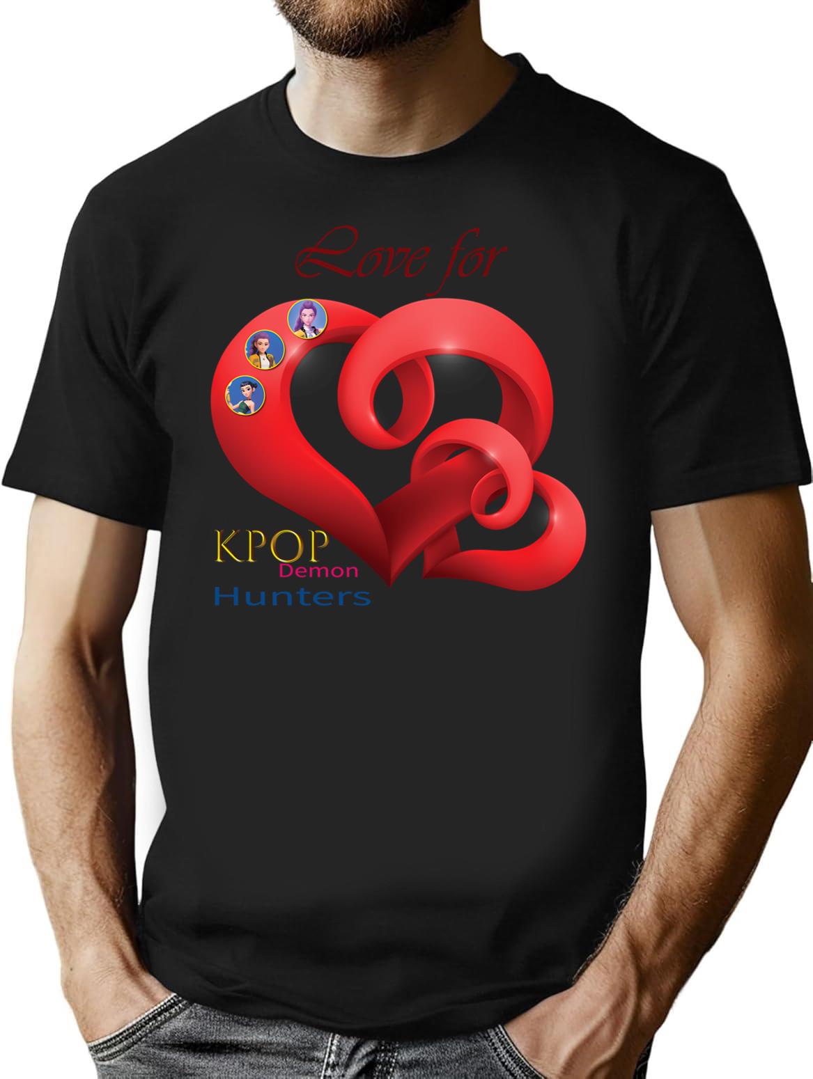 Love For Kpop Demon Hunters Kdh T-Shirt for Men & Women, T-Shirts Graphic Tee - Black