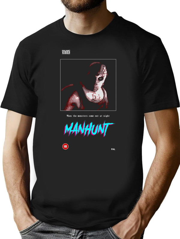 Manhunt Vhs Movie Cover T-Shirt for Men & Women, T-Shirts Graphic Tee - Black