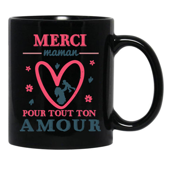 Thank You Mom Love Gift Funny Heart Black Gift Coffee Mug - Black