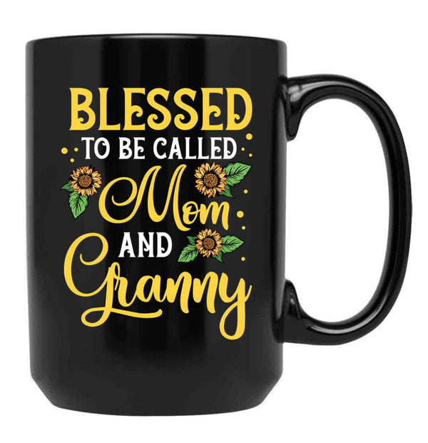Thanksgiving Sunflower Blessed Mom And Granny Gift Black Gift Coffee Mug - Black