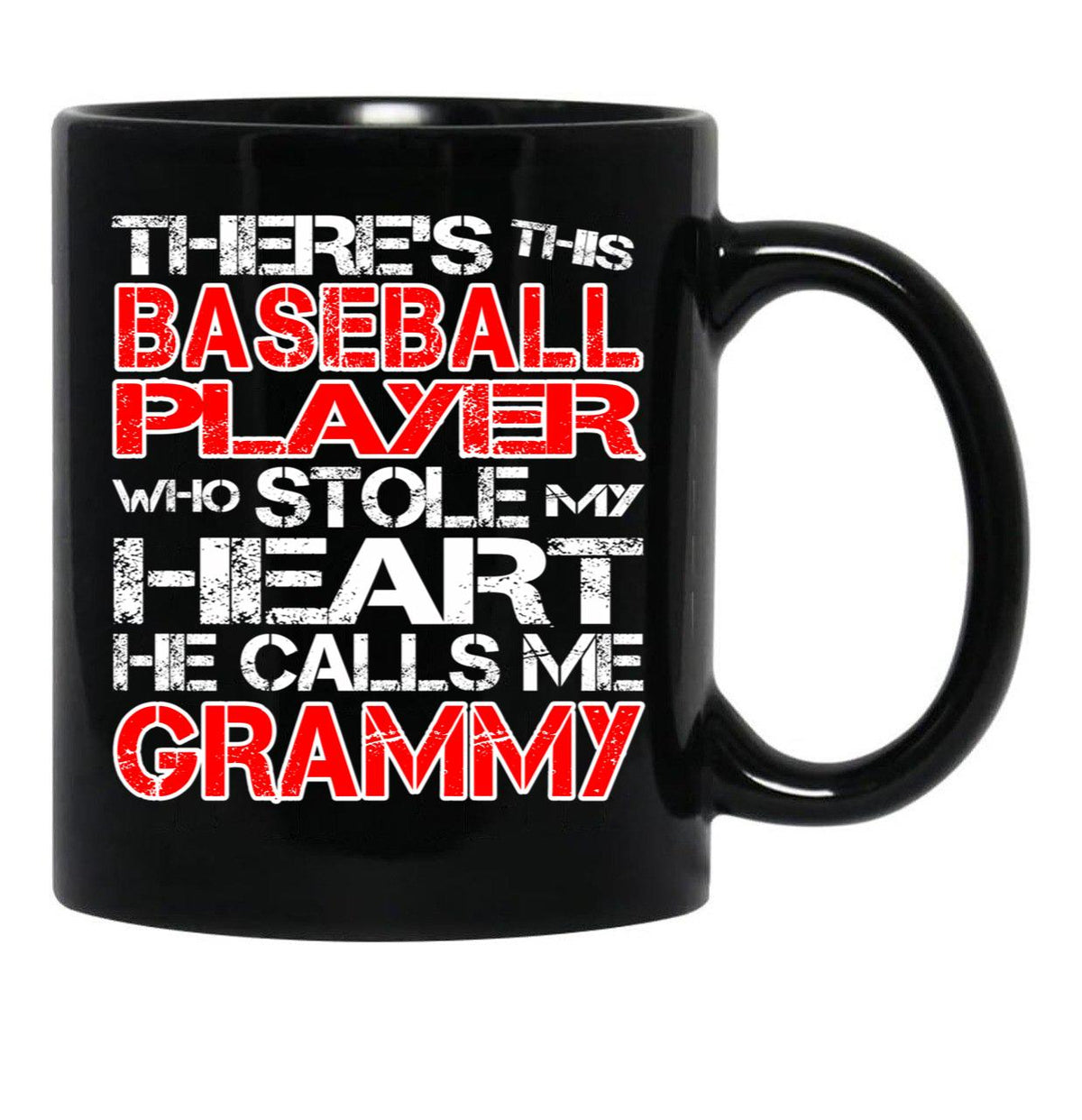 There'S This Baseball Player Who Stole My Heart He Calls Me Grammy Black Gift Coffee Mug - Black