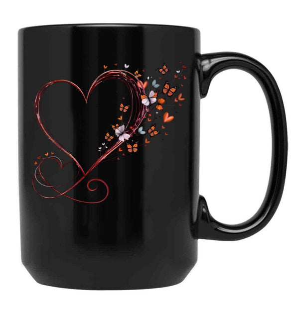 This Enchanting An Elegant Swirling Heart Created With A Fluid Glossy Texture That Gives It A Modern And Artistic Black Gift Coffee Mug - Black