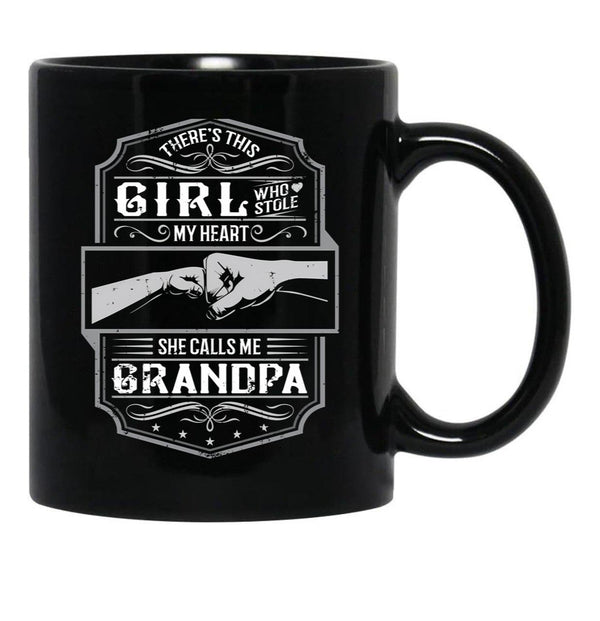 This Girl Stole My Heart She Calls Me Grandpa Black Gift Coffee Mug - Black