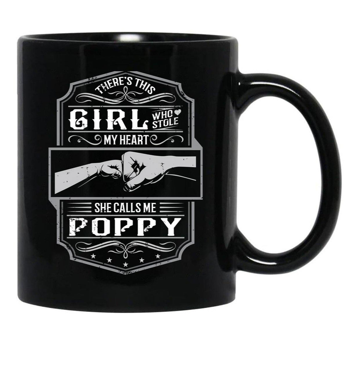 This Girl Stole My Heart She Calls Me Poppy Black Gift Coffee Mug - Black