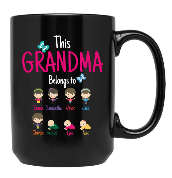 This Grandma Belongs To Emma Samantha Jesse Jadis Charley Michael Jyra Alice Black Gift Coffee Mug - Black