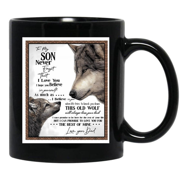 To My Son Letter Love From Dad - Dad Wolf Letter To Little Son Gift Black Gift Coffee Mug - Black