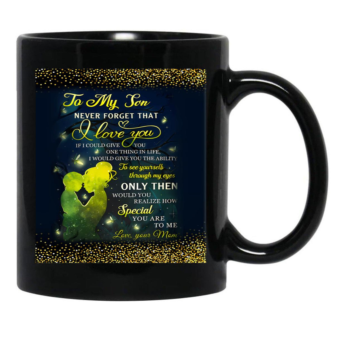 To My Son Love Mom Backgroud Stunning Glitter Black Gift Coffee Mug - Black