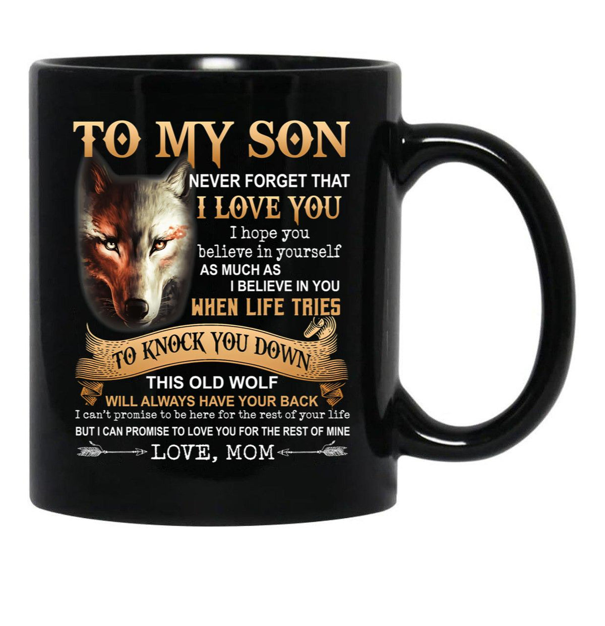 To My Son Never Forget That I Love You Love Mom Wolf Lover Black Gift Coffee Mug - Black