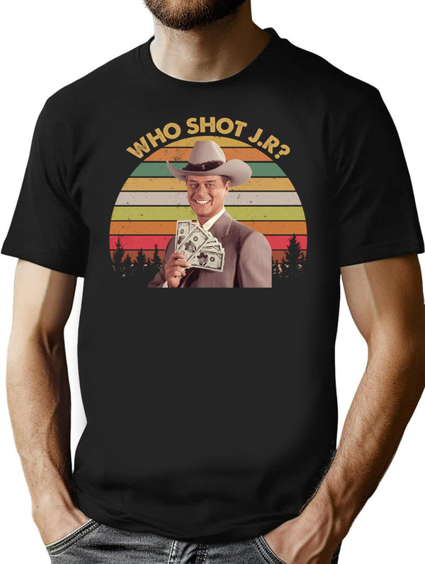 Who Shot J R Shirts J. R. Ewing Dallas Shirt Movie Poster Gifts Funny Shirts Custom Shirt 70s Vintage Retro Movie T Shirt - Black