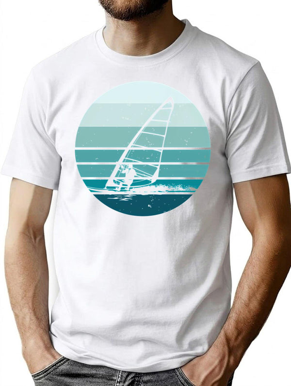 Windsurf Windsurfing - Vintage Style Blue Sun T-Shirt - White