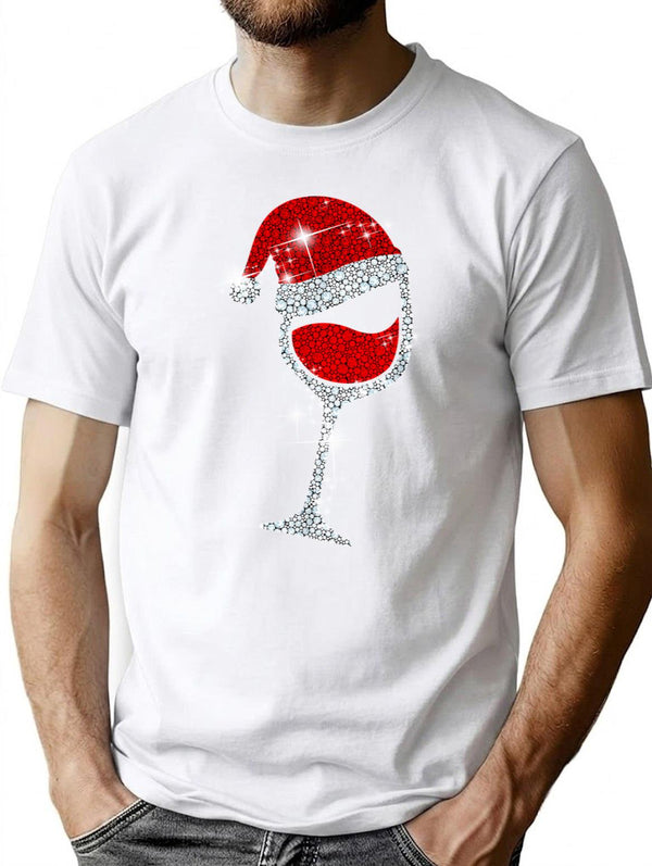 Wine Glasses Santa Hat Christmas Funny Wine Lover Gift T-Shirt - White