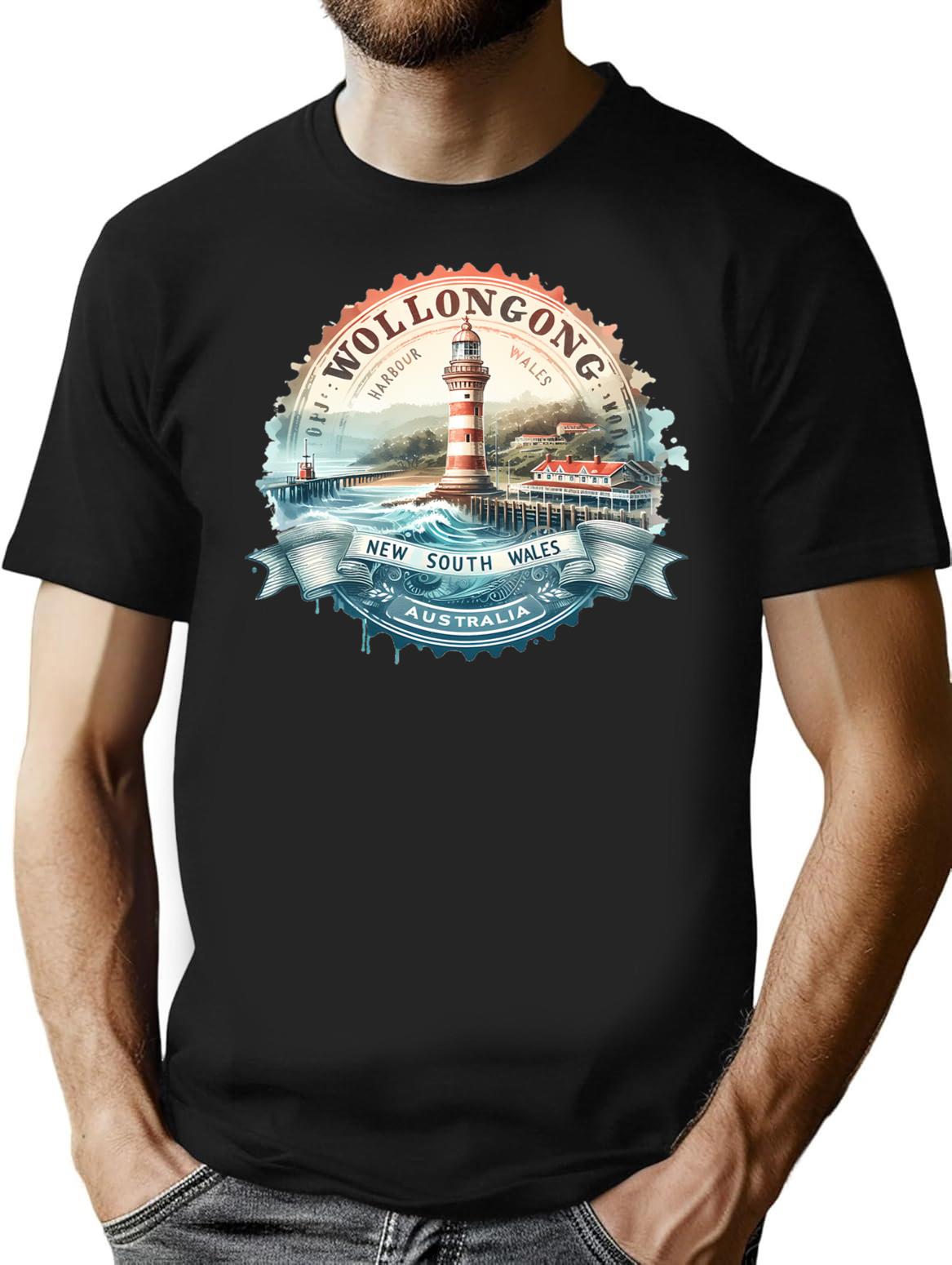 Wollongong T-Shirt - Retro Graphic Tee for Men & Women - Black