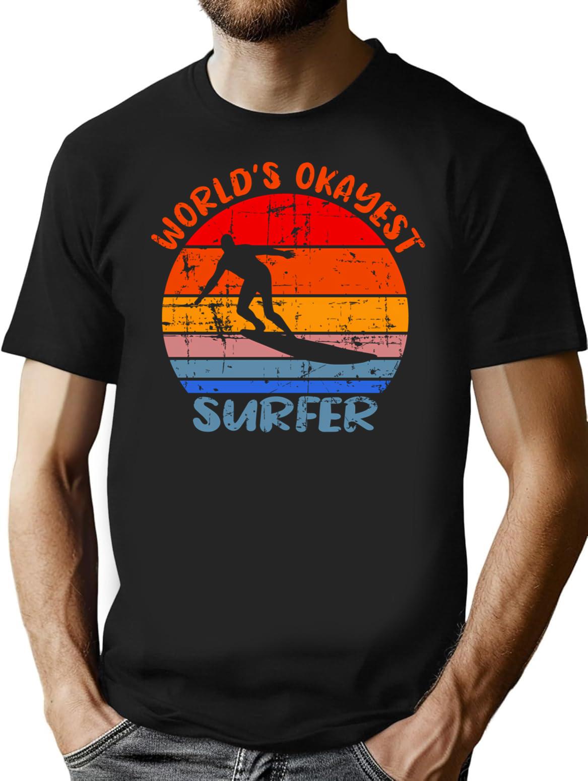 World's Okayest Surfer Funny Vintage Surfing Gift T-shirt - Black