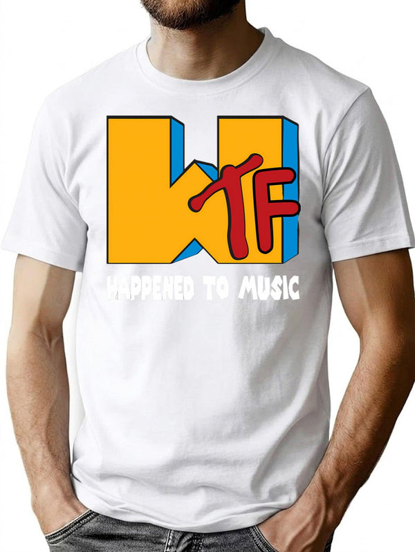 Wtf Happened To Music T-Shirt - Retro Graphic Tee for Men & Women - White