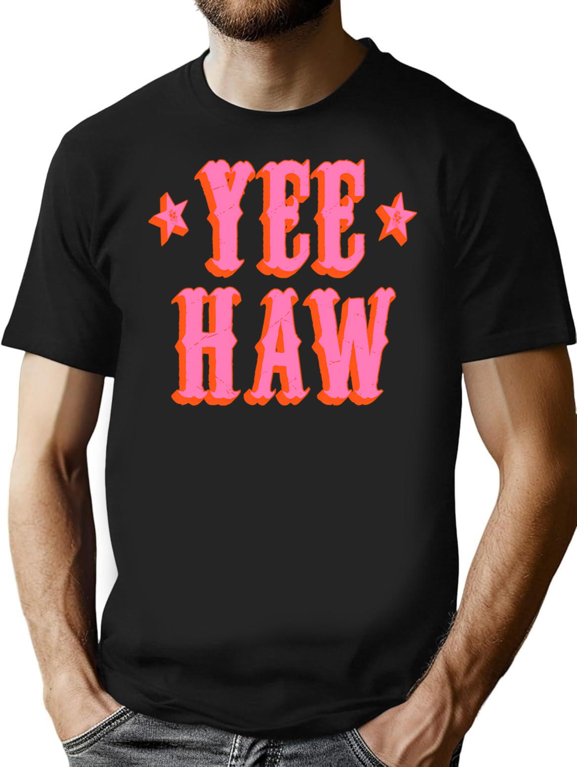 Yee Haw T-Shirt - Retro Graphic Tee for Men & Women - Black